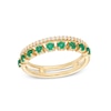 Thumbnail Image 1 of Lab-Created Emerald and White Lab-Created Sapphire Split Double Row Ring in 10K Gold