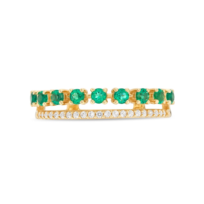 Main Image 4 of Lab-Created Emerald and White Lab-Created Sapphire Split Double Row Ring in 10K Gold