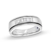 Thumbnail Image 0 of Men's Vera Wang Love Collection 0.23 CT. T.W. Baguette Diamond Deep Groove Wedding Band in 14K White Gold