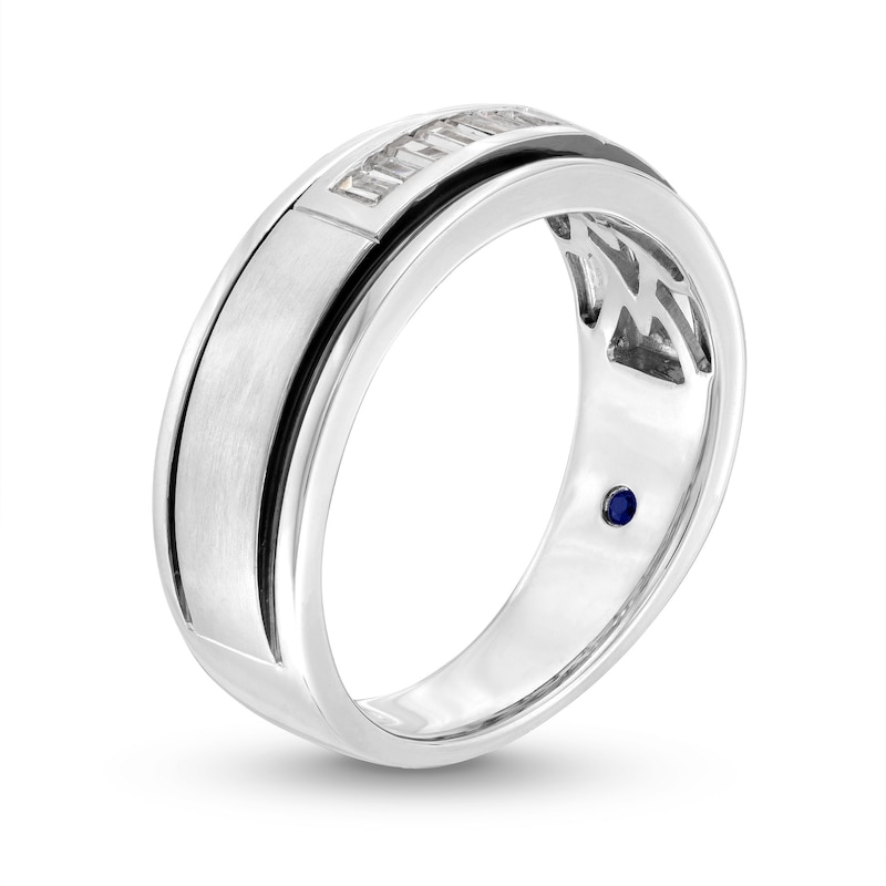 Men's Vera Wang Love Collection 0.23 CT. T.W. Baguette Diamond Deep Groove Wedding Band in 14K White Gold|Peoples Jewellers