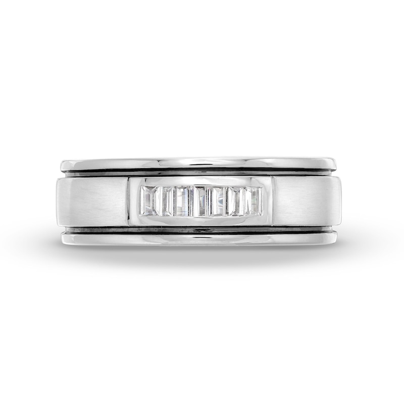Men's Vera Wang Love Collection 0.23 CT. T.W. Baguette Diamond Deep Groove Wedding Band in 14K White Gold