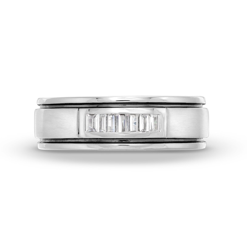 Men's Vera Wang Love Collection 0.23 CT. T.W. Baguette Diamond Deep Groove Wedding Band in 14K White Gold|Peoples Jewellers