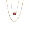 Thumbnail Image 0 of Sideways Emerald-Cut Rhodolite Garnet and Paper Clip Chain Double Strand Necklace in 10K Gold - 17"