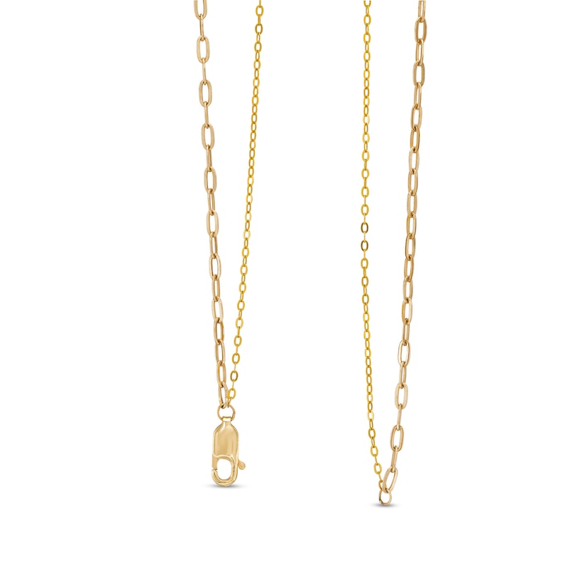 Sideways Emerald-Cut Rhodolite Garnet and Paper Clip Chain Double Strand Necklace in 10K Gold - 17"