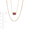 Thumbnail Image 3 of Sideways Emerald-Cut Rhodolite Garnet and Paper Clip Chain Double Strand Necklace in 10K Gold - 17"