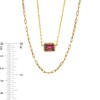 Sideways Emerald-Cut Rhodolite Garnet and Paper Clip Chain Double Strand Necklace in 10K Gold - 17"