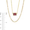 Thumbnail Image 3 of Sideways Emerald-Cut Rhodolite Garnet and Paper Clip Chain Double Strand Necklace in 10K Gold - 17"