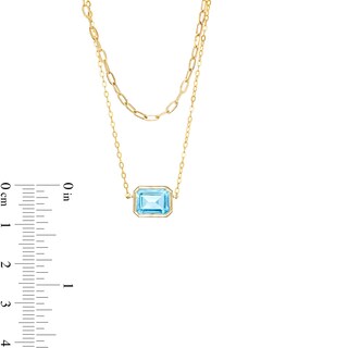 Sideways Emerald-Cut Swiss Blue Topaz Double Chain Necklace in 10K Gold - 17"