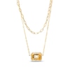 Thumbnail Image 0 of Sideways Emerald-Cut Citrine Double Chain Necklace in 10K Gold - 17"