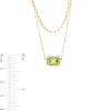 Thumbnail Image 2 of Sideways Emerald-Cut Peridot Double Chain Necklace in 10K Gold - 17"