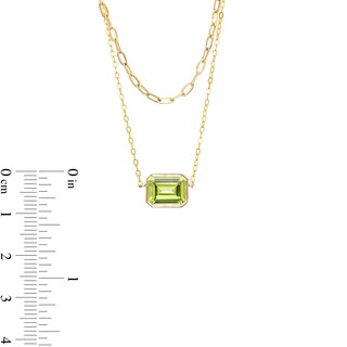 Sideways Emerald-Cut Peridot Double Chain Necklace in 10K Gold - 17"