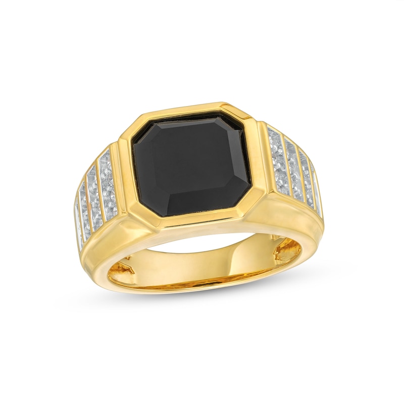 Men's 11.0mm Octagonal Onyx and 0.50 CT. T.W. Diamond Tiered Row Ring in 10K Gold