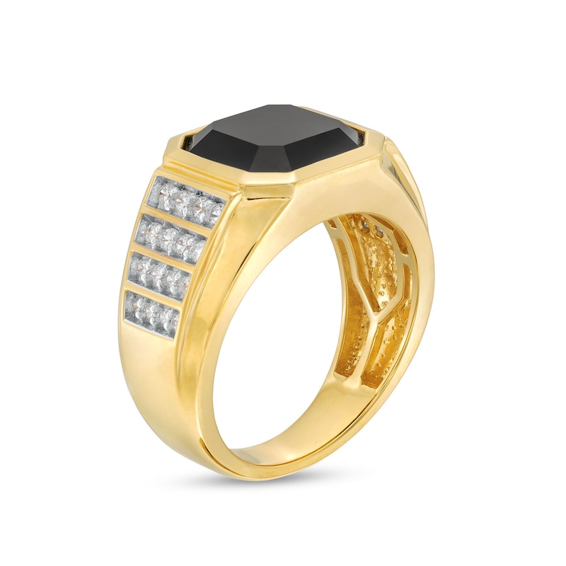 Men's 11.0mm Octagonal Onyx and 0.50 CT. T.W. Diamond Tiered Row Ring in 10K Gold