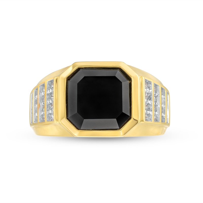 Men's 11.0mm Octagonal Onyx and 0.50 CT. T.W. Diamond Tiered Row Ring in 10K Gold