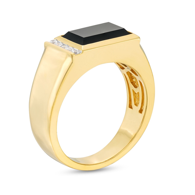 Main Image 3 of Men's Sideways Rectangular Onyx and 0.10 CT. T.W. Diamond Line Ring in 10K Gold
