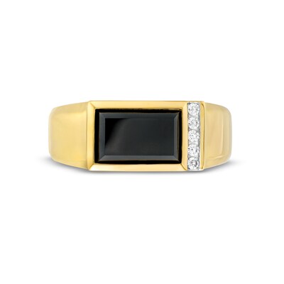 Men's Sideways Rectangular Onyx and 0.10 CT. T.W. Diamond Line Ring in 10K Gold