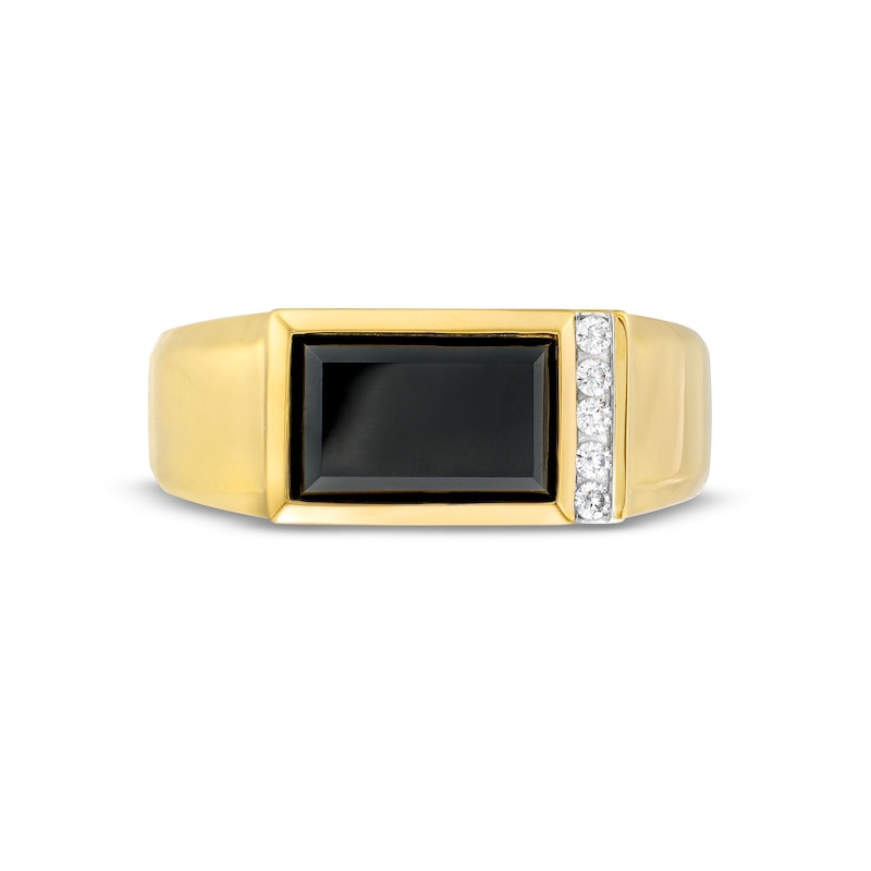 Main Image 4 of Men's Sideways Rectangular Onyx and 0.10 CT. T.W. Diamond Line Ring in 10K Gold