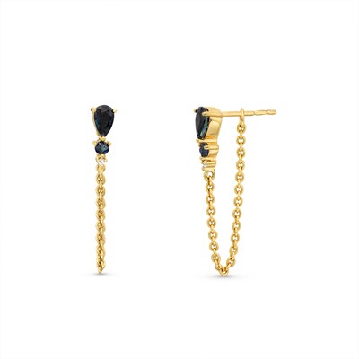 Pear-Shaped Blue Sapphire and Diamond Accent Chain Drop Earrings in 10K Gold