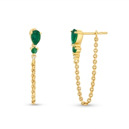 Pear-Shaped Emerald and Diamond Accent Chain Drop Earrings in 10K Gold