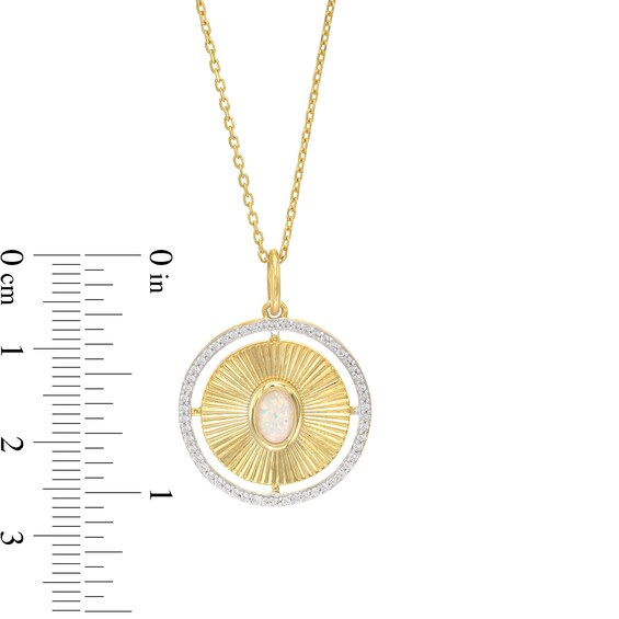 Oval Opal and 0.21 CT. T.W. Diamond Edge Medallion Pendant in 10K Gold