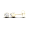 Thumbnail Image 0 of Canadian Certified Centre Diamond 0.50 CT. T.W. Scallop Frame Flower Stud Earrings in 14K Gold (I/I2)