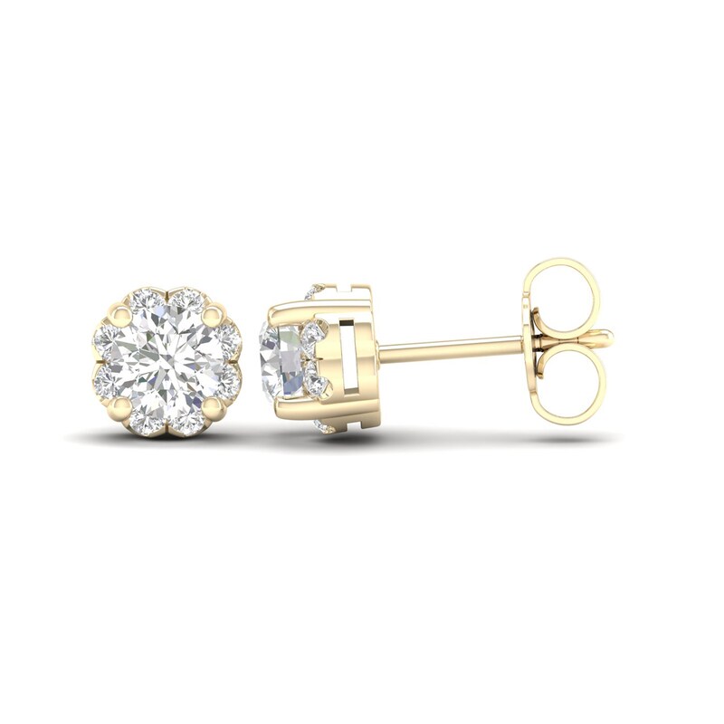 Canadian Certified Centre Diamond 1.00 CT. T.W. Scallop Frame Flower Stud Earrings in 14K Gold (I/I2)