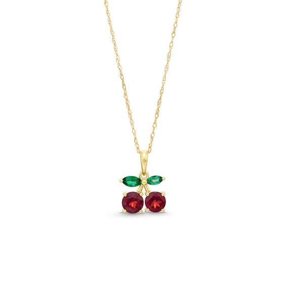 Garnet and Marquise Lab-Created Emerald Cherries Pendant in 10K Gold