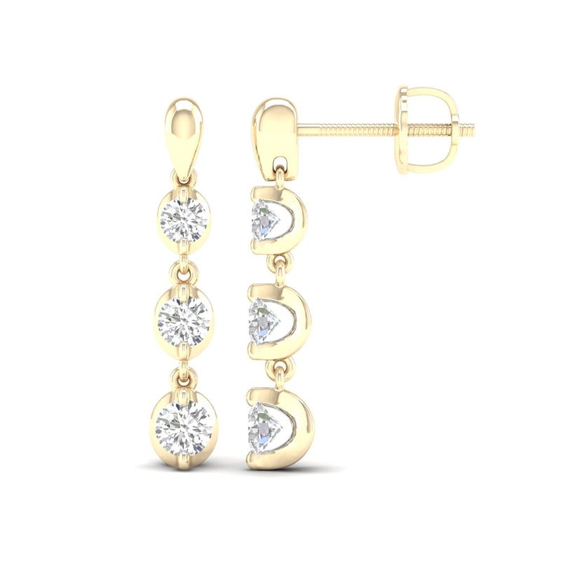 CT. T.W. Canadian Certified Diamond Linear Trio Tension-Set Drop Earrings in 14K Gold (I/I2)|Peoples Jewellers