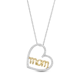 0.15 CT. T.W. Diamond Sideways Heart with &quot;mom&quot; Pendant in Sterling Silver and 10K Gold