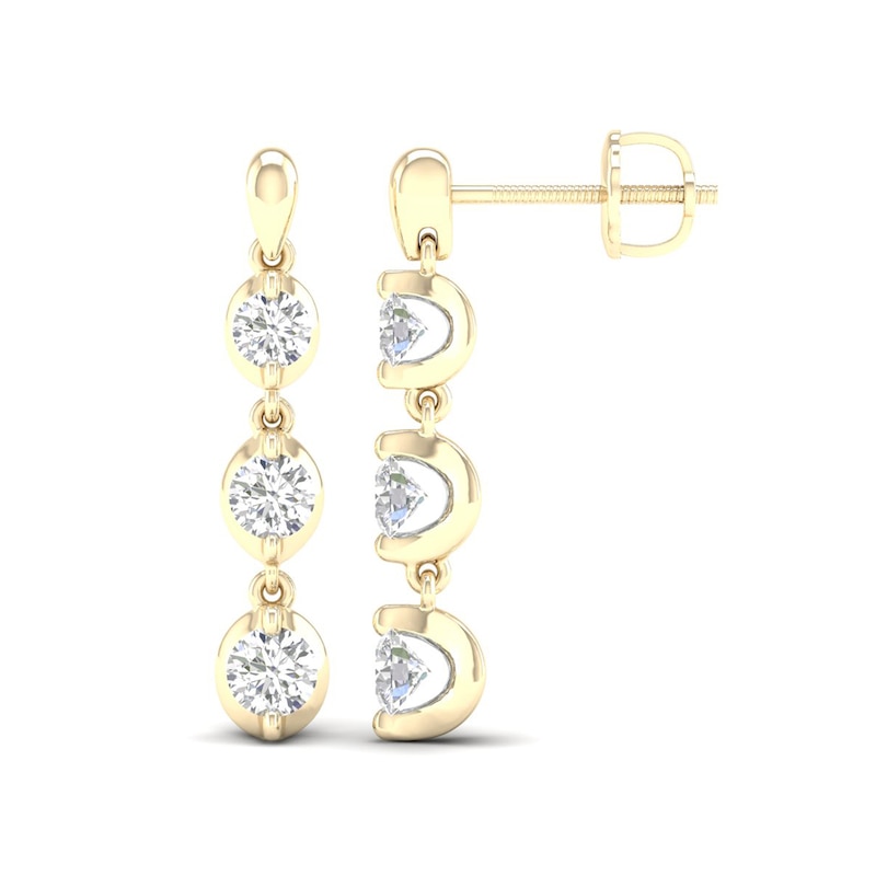 Main Image 1 of 1.00 CT. T.W. Canadian Certified Diamond Linear Trio Tension-Set Drop Earrings in 14K Gold (I/I2)