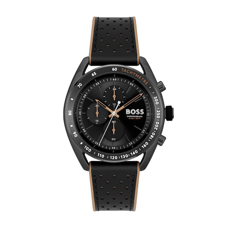 Men's Hugo Boss Centre Court Chronograph Two-Tone Leather Strap Watch with Black Dial (Model: 1514022)|Peoples Jewellers