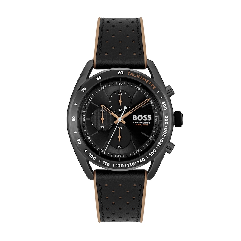 Men's Hugo Boss Centre Court Chronograph Two-Tone Leather Strap Watch with Black Dial (Model: 1514022)