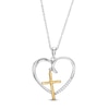 Thumbnail Image 0 of 0.05 CT. T.W. Diamond Heart with Cross Charm Pendant in Sterling Silver and 10K Gold