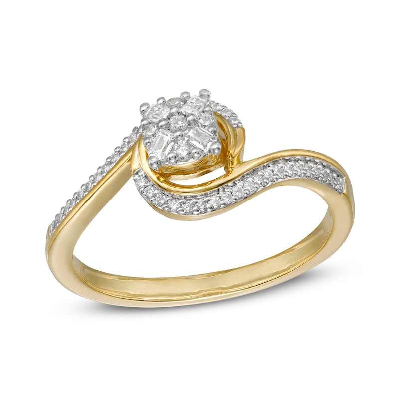 Main Image 1 of 0.20 CT. T.W. Multi-Diamond Bypass Promise Ring in 10K Gold