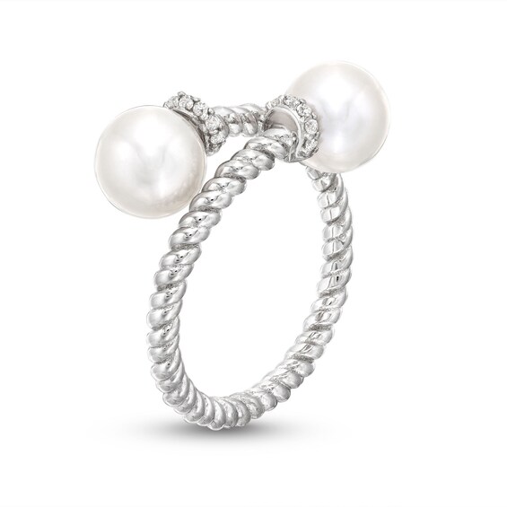 Freshwater Cultured Pearl and White Lab-Created Sapphire Rope Wrap Ring in Sterling Silver-Size 7