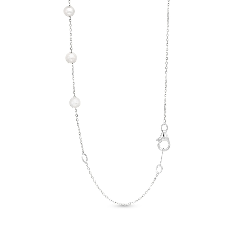 Marquise Lab-Created Ruby and Oval Cultured Freshwater Pearl Station Necklace in Sterling Silver