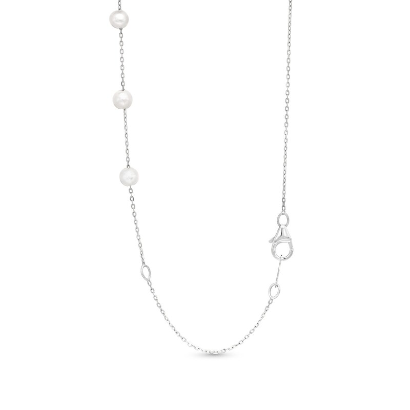 Marquise Lab-Created Ruby and Oval Cultured Freshwater Pearl Station Necklace in Sterling Silver