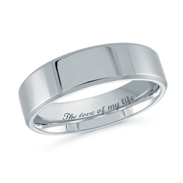 6.0mm Engravable Bevelled Edge Wedding Band in 14K White Gold (1 Finish and Line)