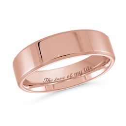6.0mm Engravable Bevelled Edge Wedding Band in 14K Rose Gold (1 Finish and Line)