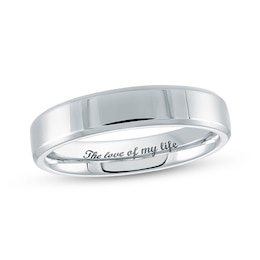 4.0mm Engravable Bevelled Edge Wedding Band in 14K White Gold (1 Finish and Line)