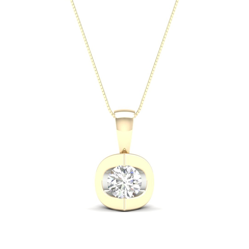Main Image 1 of 0.10 CT. Canadian Certified Diamond Solitaire Tension-Set Pendant in 14K Gold (I/I2) - 17"
