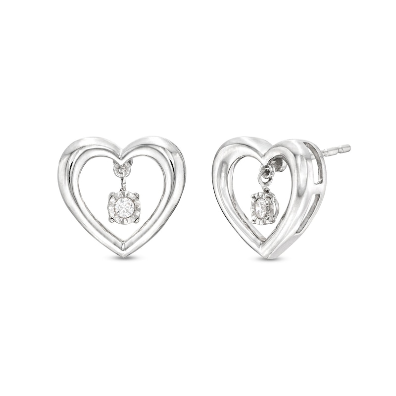 Unstoppable Love™ 0.05 CT. T.W. Diamond Solitaire Dangle Heart Stud Earrings in Sterling Silver