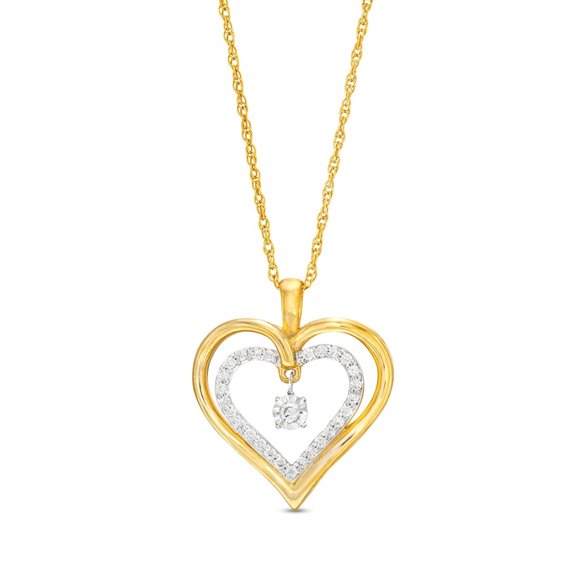 Unstoppable Love™ 0.15 CT. T.W. Diamond Dangle Double Heart Pendant in 10K Gold