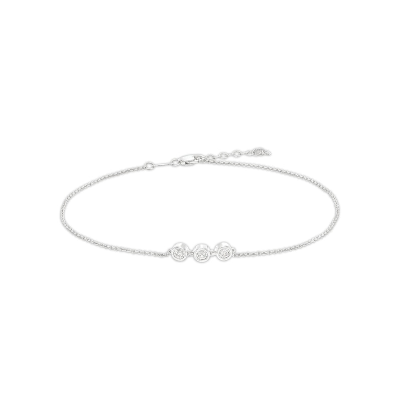 0.04 CT. T.W. Diamond Frame Three Stone Anklet in Sterling Silver - 10"|Peoples Jewellers