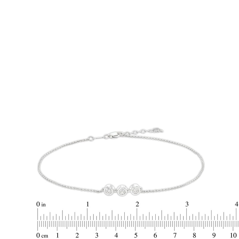 Main Image 4 of 0.04 CT. T.W. Diamond Frame Three Stone Anklet in Sterling Silver - 10"