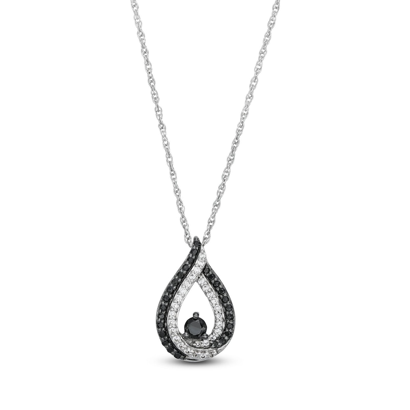 0.30 CT. T.W. Black and White Diamond Double Row Teardrop Pendant in Sterling Silver