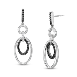0.30 CT. T.W. Black and White Diamond Oval Drop Earrings in Sterling Silver