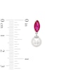 Thumbnail Image 2 of Marquise Lab-Created Ruby and Cultured Freshwater Pearl Drop Earrings in Sterling Silver