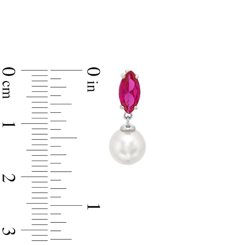 Marquise Lab-Created Ruby and Cultured Freshwater Pearl Drop Earrings in Sterling Silver