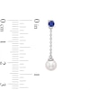 Thumbnail Image 2 of Blue Lab-Created Sapphire and Cultured Freshwater Pearl Chain Drop Earrings in Sterling Silver